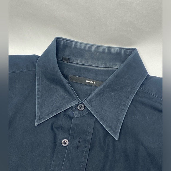 GUCCI Black Cotton Button Down Men's Fitted Dress Shirt 43/17 Made In Italy - Picture 2 of 10